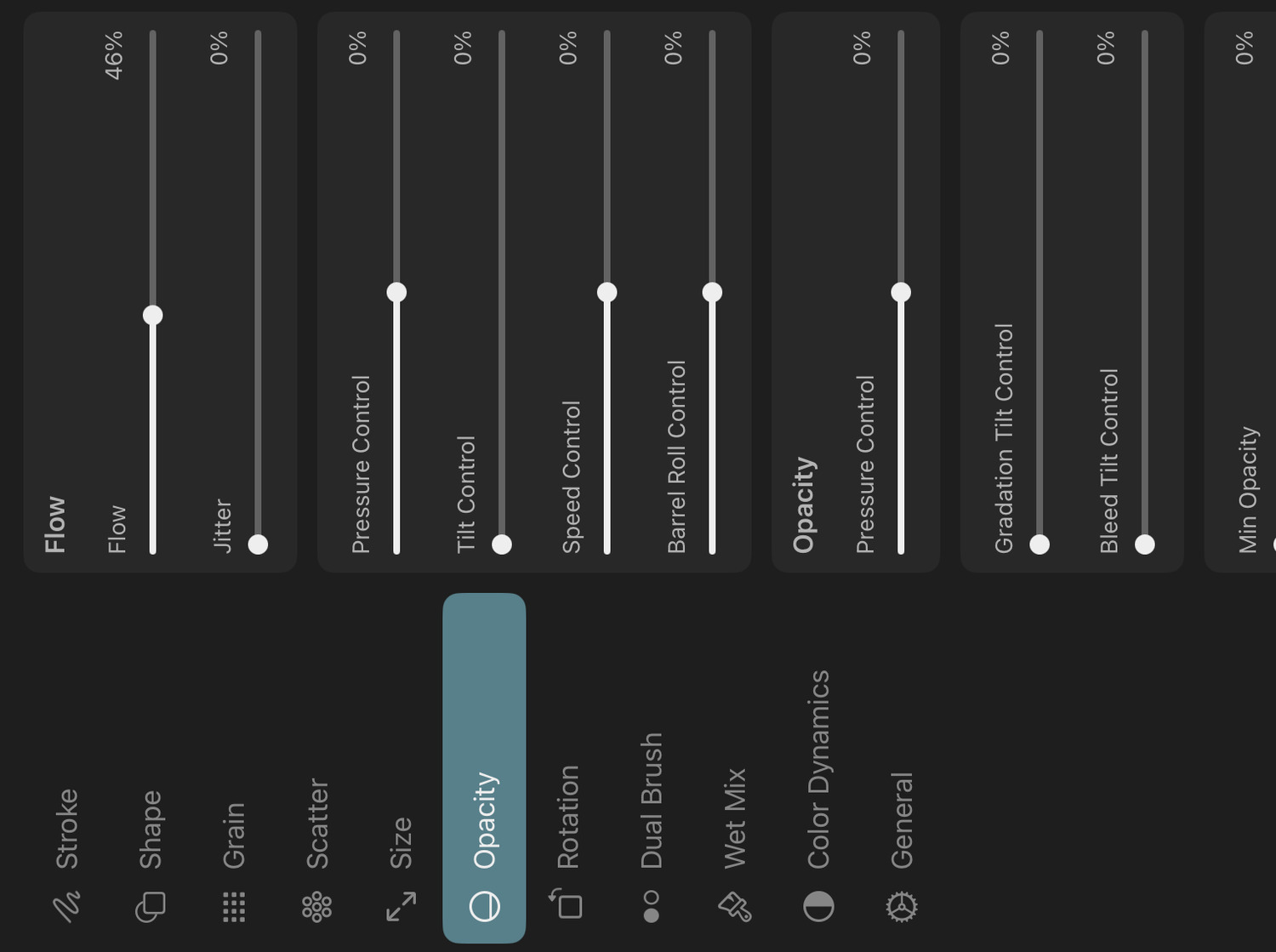 Opacity settings tab