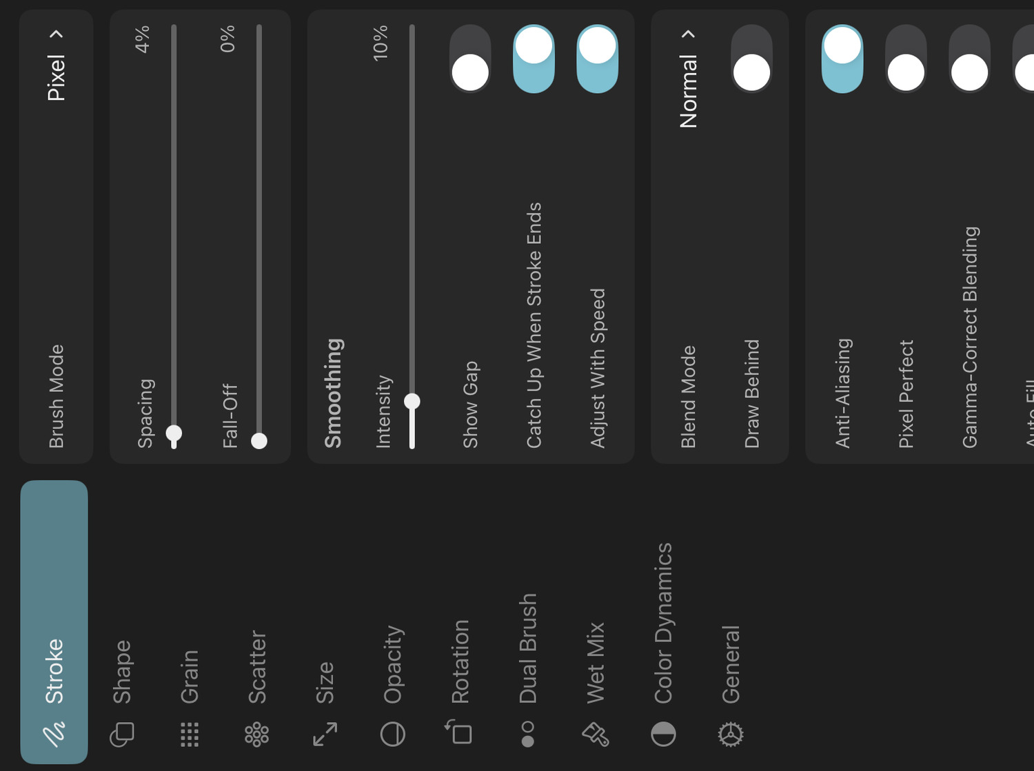 Stroke settings tab