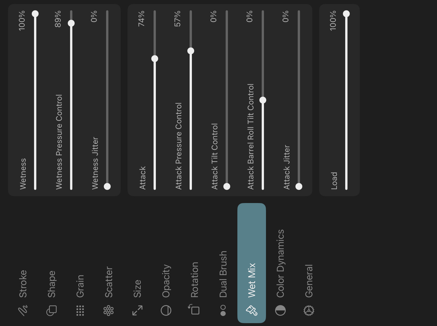 Wet mix settings tab
