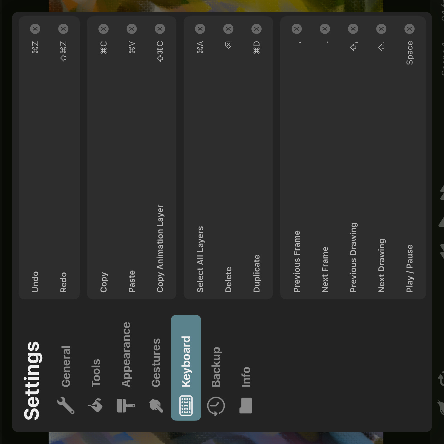 Keyboard shortcuts settings page